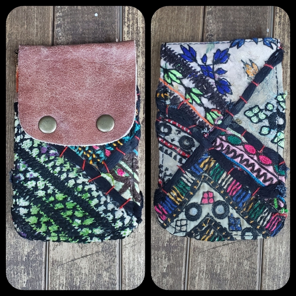 🍳🧠 Free People Boho Embroidered Repurposed vtg banjara hippie Wallet card case